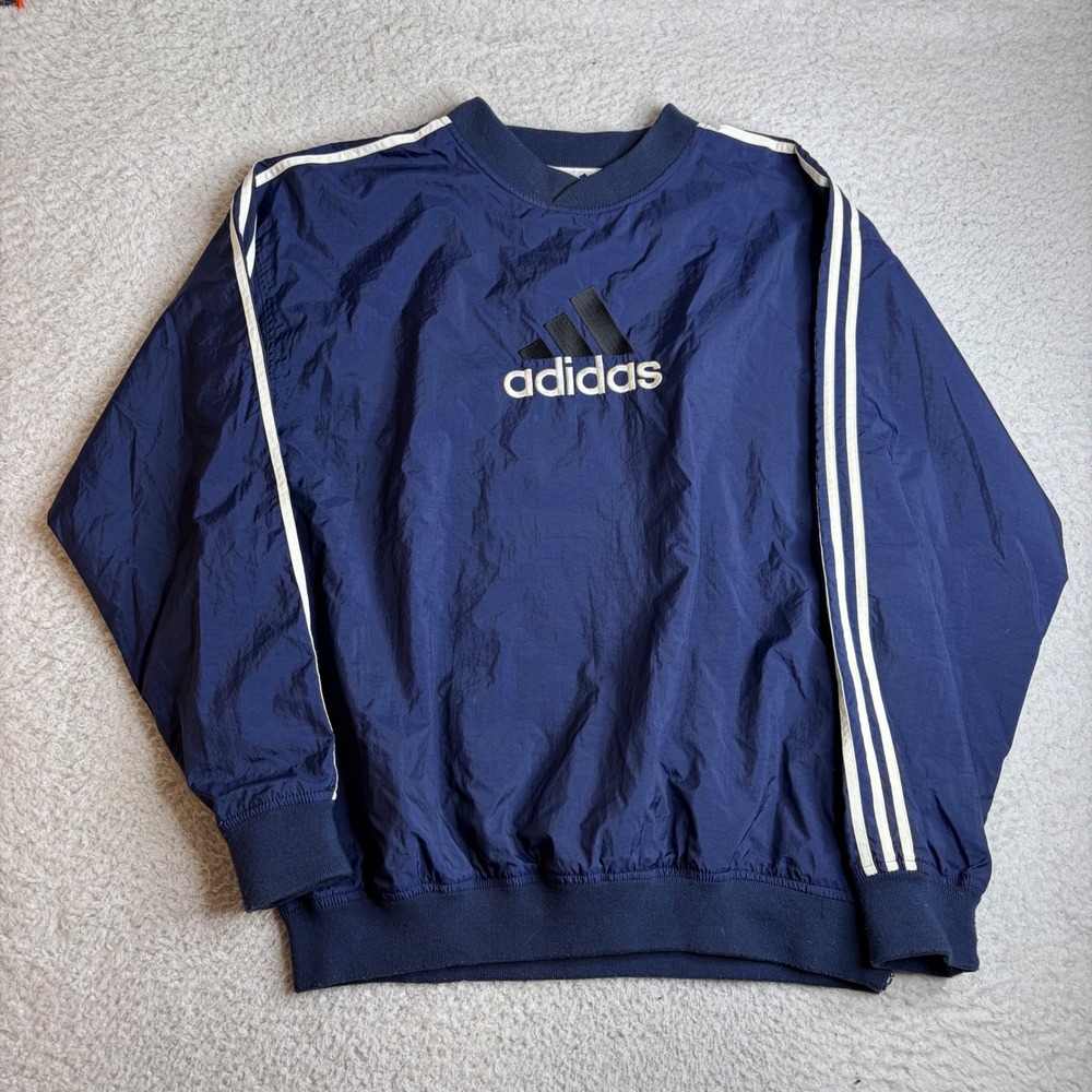 Vintage Adidas Navy Blue Windbreaker Pullover Embroidered Logo Mens XL 90s